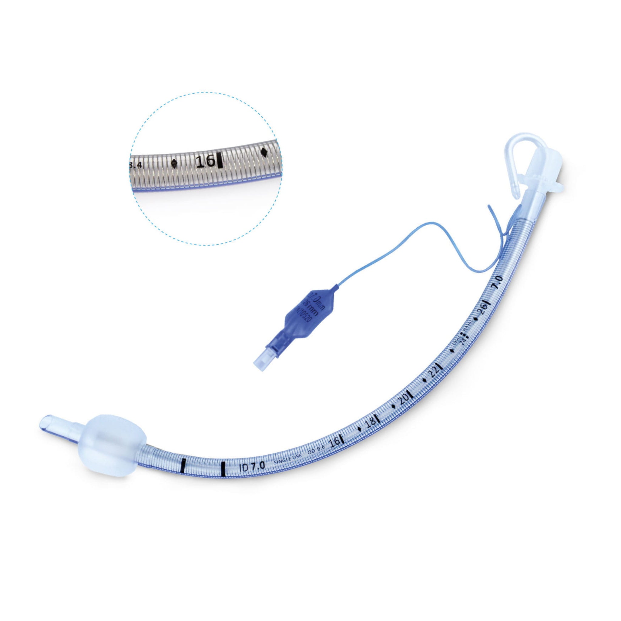 Endotrachealtubus mit Cuff, spiralversärkt, mit Führungsstab und Murphy-Auge